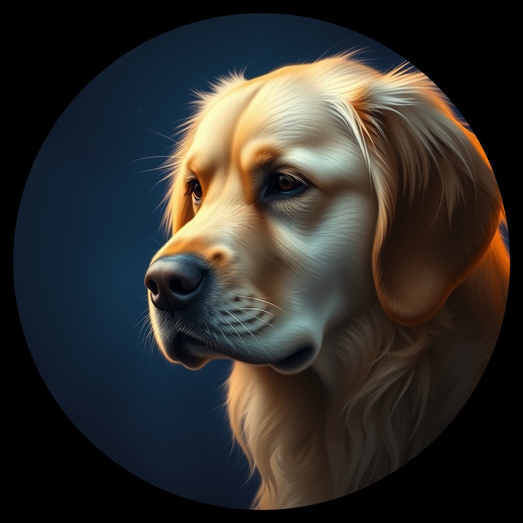 Cosmic medallion portrait of GRLS_grlsLAIDPN99, a Golden Retriever
