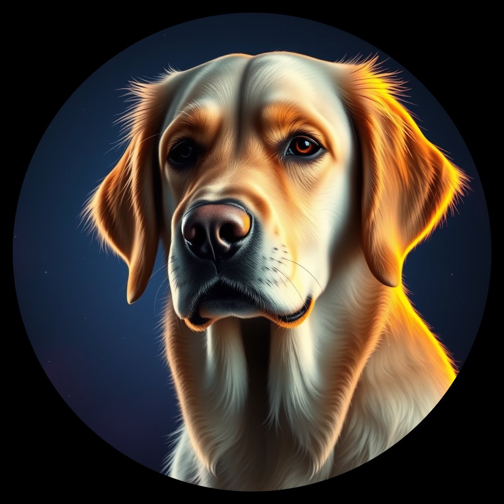 Cosmic medallion portrait of GRLS_grlsLC84MJJ, a Golden Retriever
