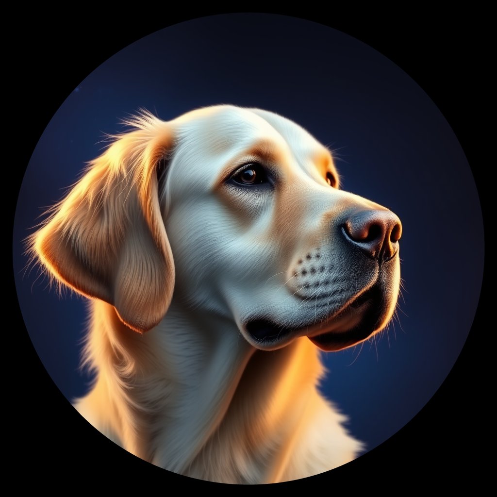 Cosmic medallion portrait of GRLS_grlsLDVP4ZGG, a Golden Retriever