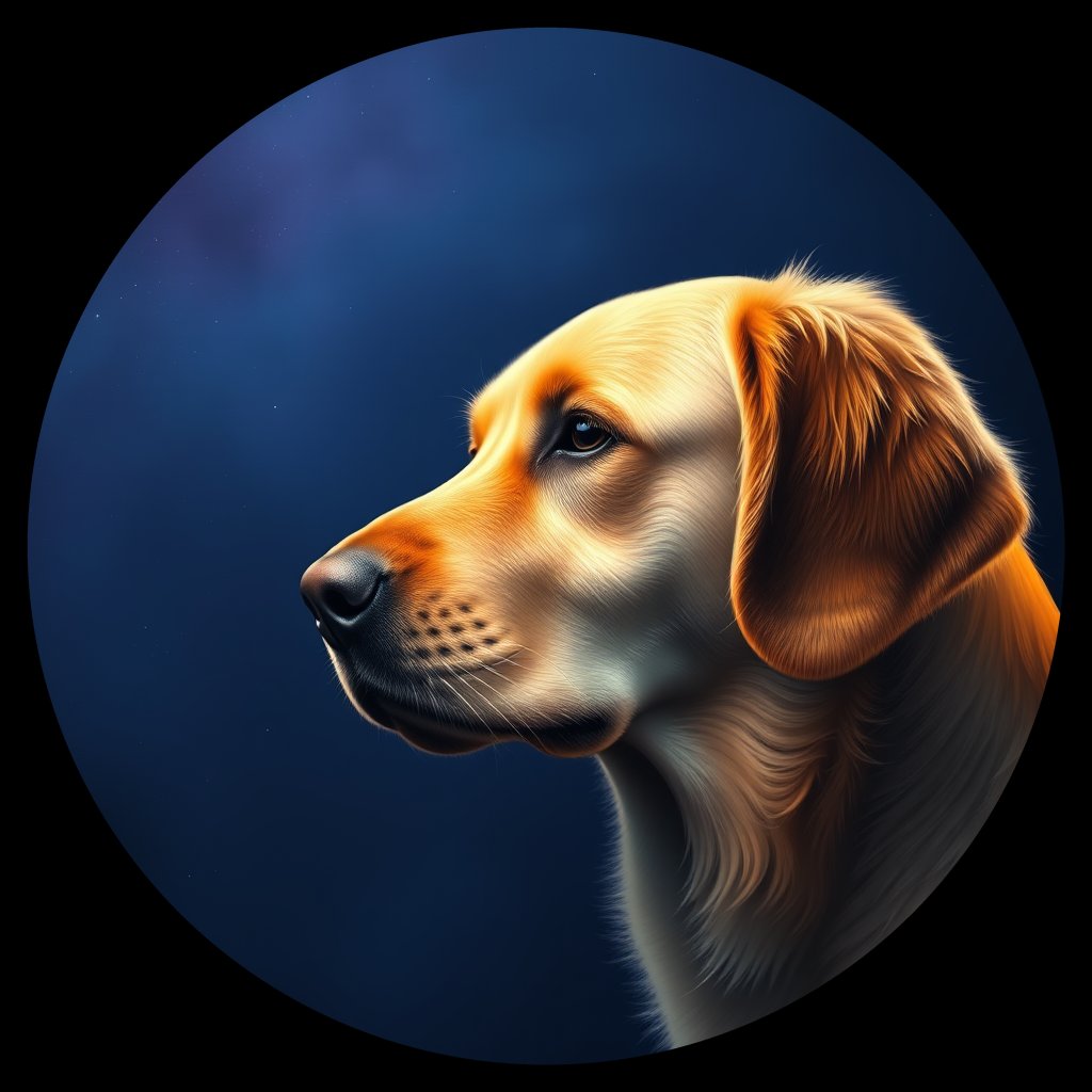 Cosmic medallion portrait of GRLS_grlsLE6Y7BPP, a Golden Retriever