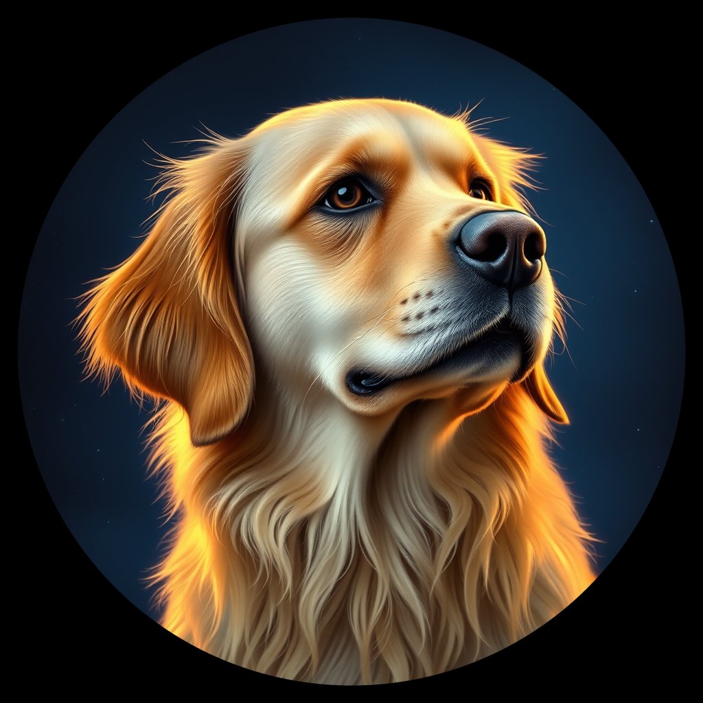 Cosmic medallion portrait of GRLS_grlsLFULS700, a Golden Retriever