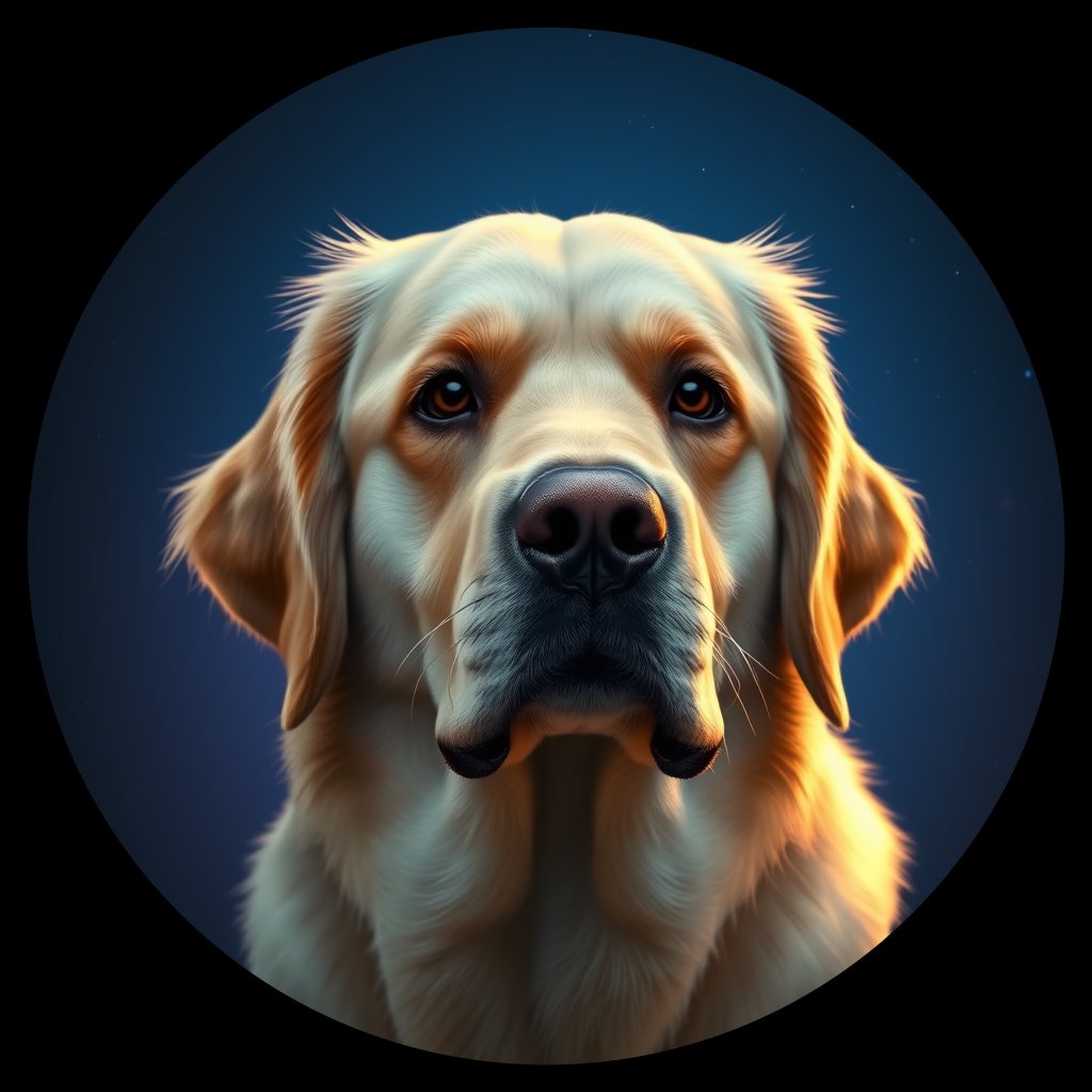 Cosmic medallion portrait of GRLS_grlsLGENKT99, a Golden Retriever