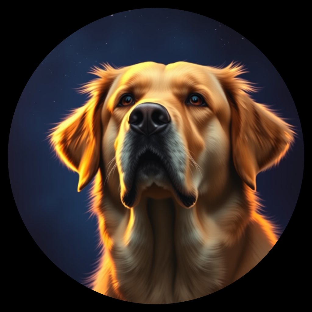 Cosmic medallion portrait of GRLS_grlsLGPFD7MM, a Golden Retriever