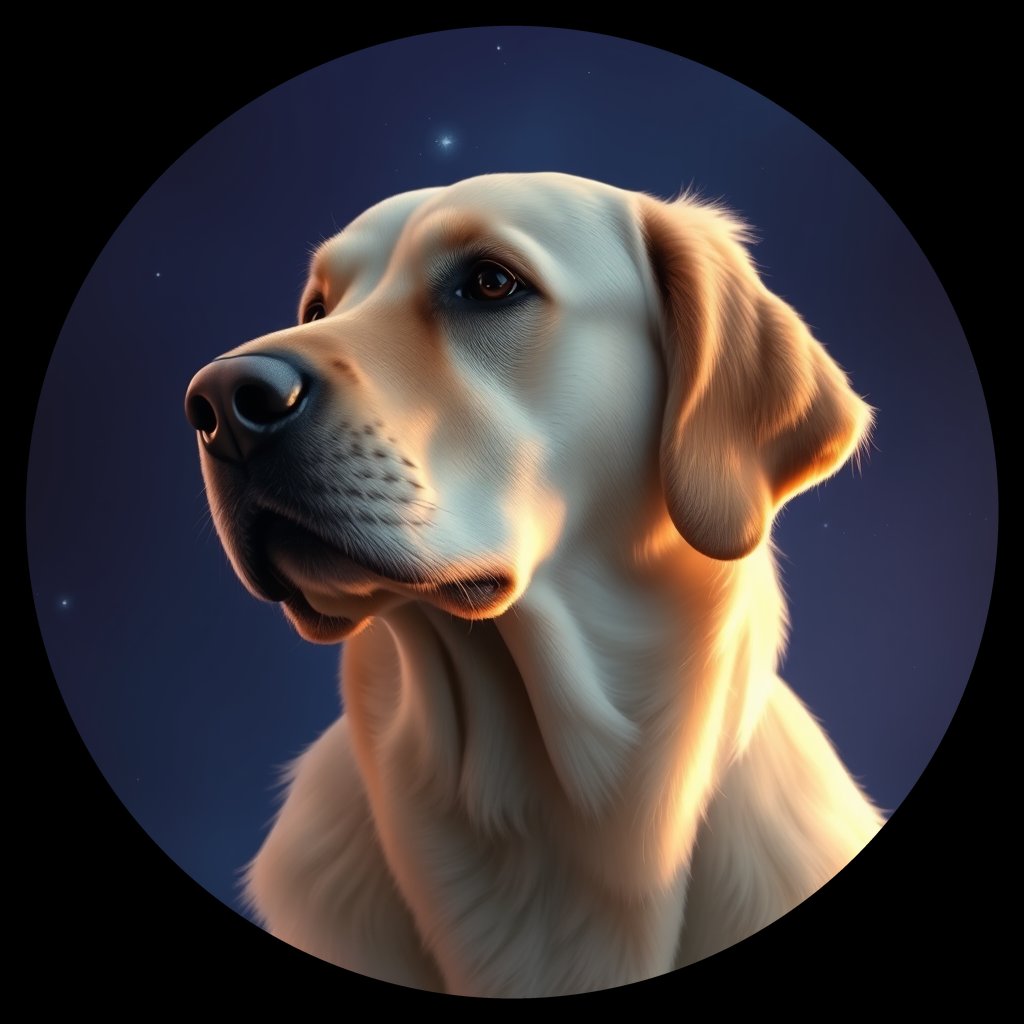 Cosmic medallion portrait of GRLS_grlsLHBQV33, a Golden Retriever