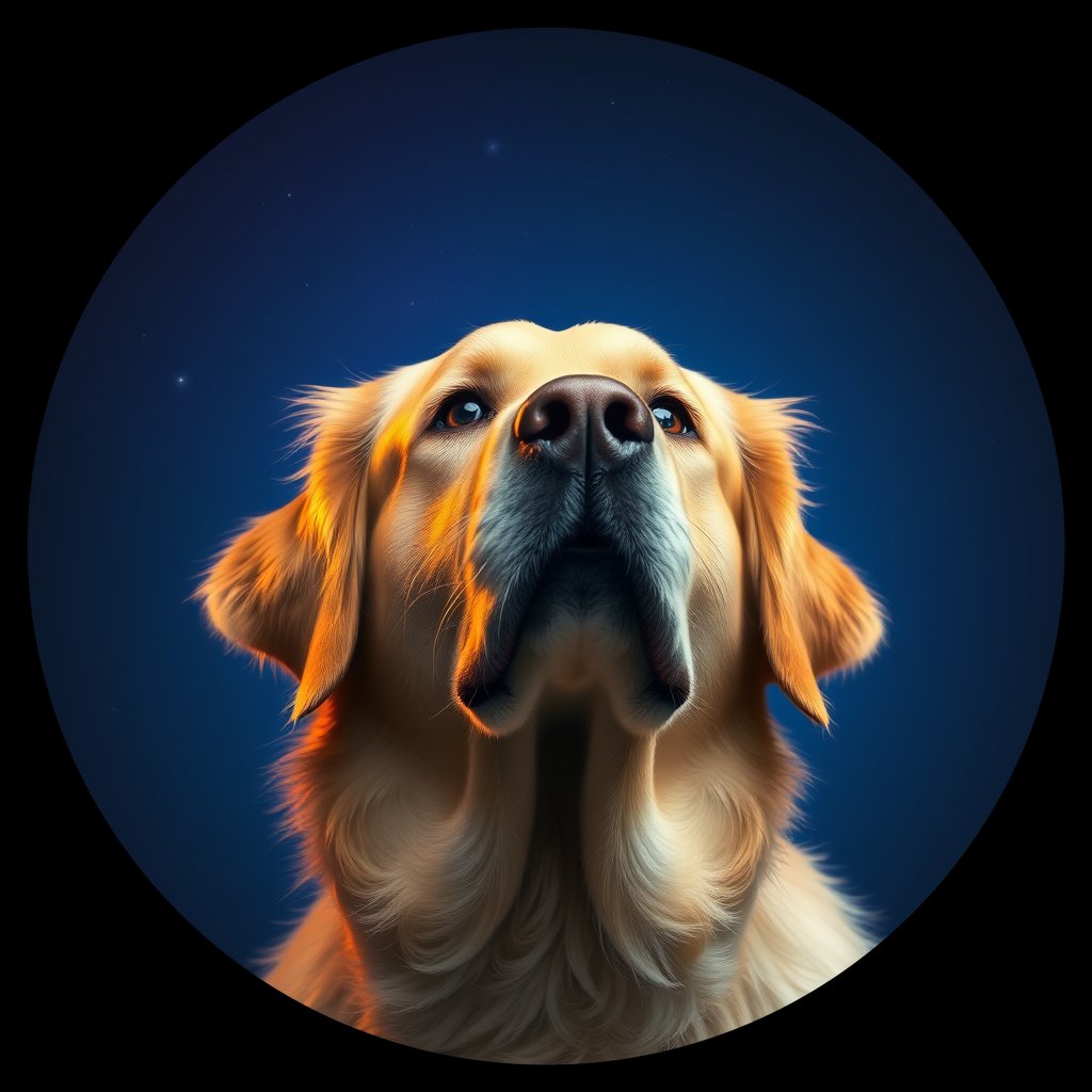 Cosmic medallion portrait of GRLS_grlsLHK47WWW, a Golden Retriever