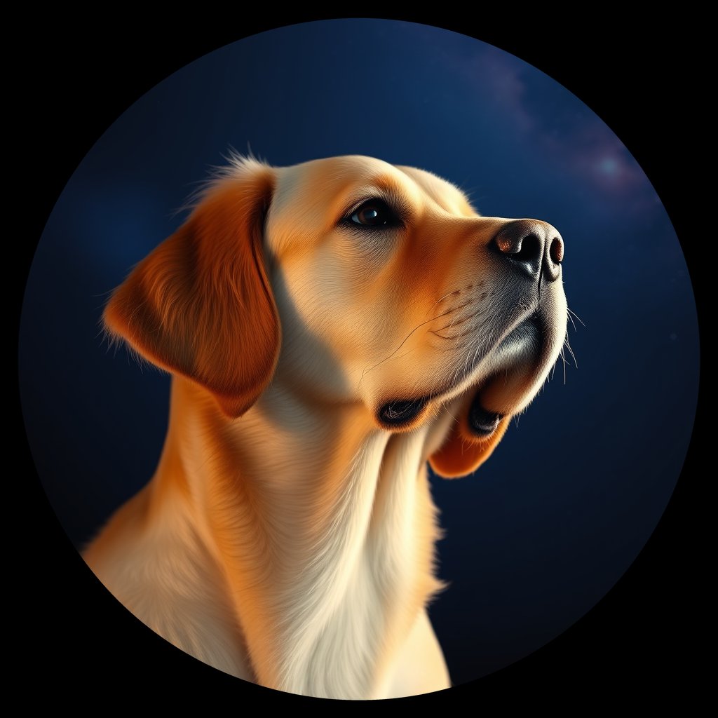 Cosmic medallion portrait of GRLS_grlsLIEKQXGG, a Golden Retriever