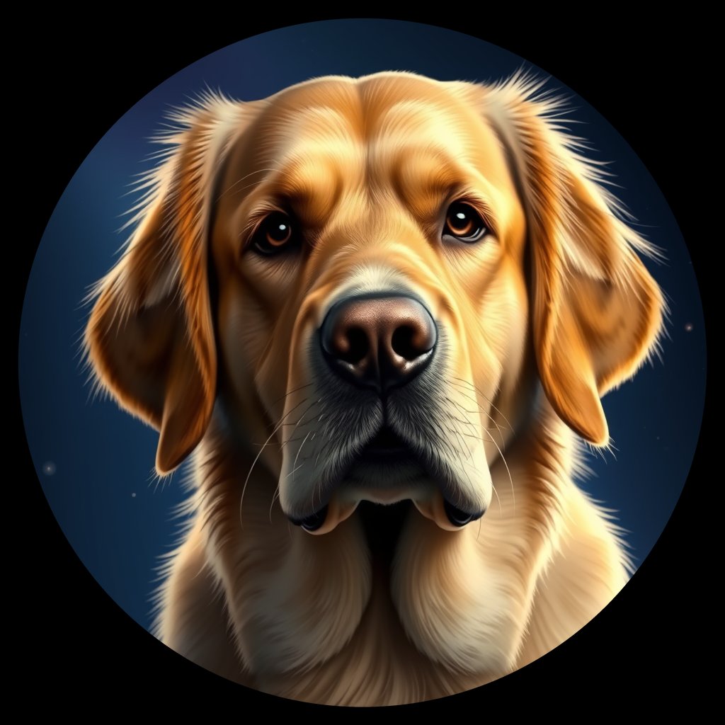 Cosmic medallion portrait of GRLS_grlsLIIB3JNN, a Golden Retriever