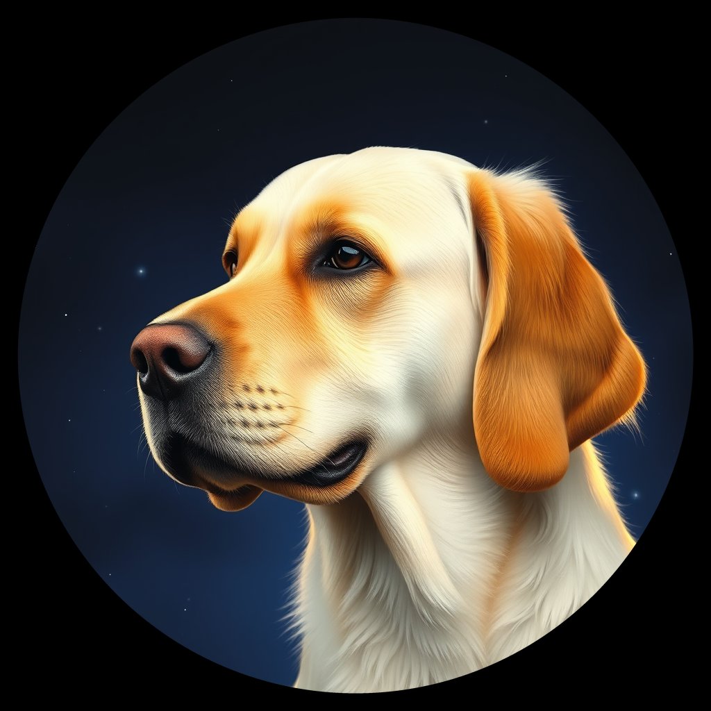 Cosmic medallion portrait of GRLS_grlsLIS29PP, a Golden Retriever