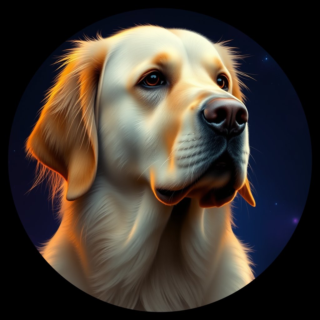Cosmic medallion portrait of GRLS_grlsLJ2VI277, a Golden Retriever