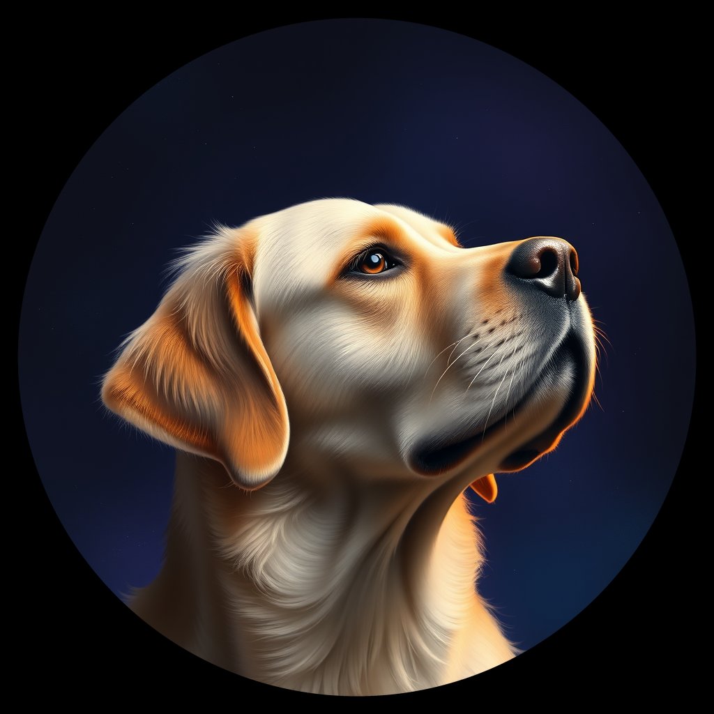 Cosmic medallion portrait of GRLS_grlsLJDEKJ44, a Golden Retriever