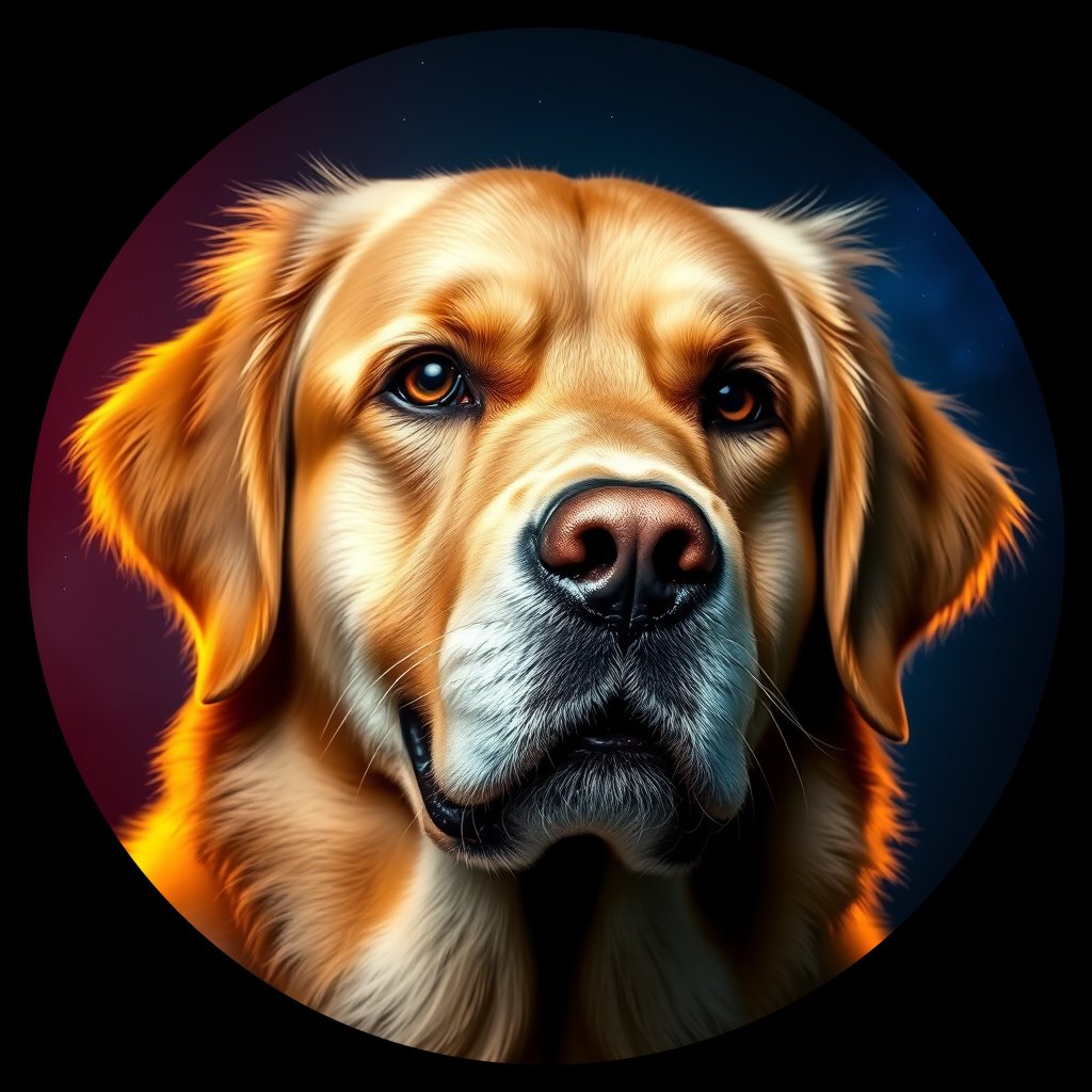 Cosmic medallion portrait of GRLS_grlsLJOFHK66, a Golden Retriever