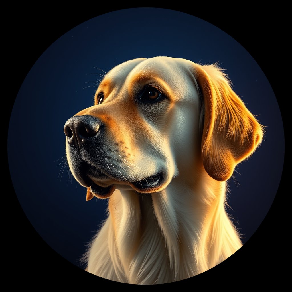 Cosmic medallion portrait of GRLS_grlsLK1QBDD, a Golden Retriever