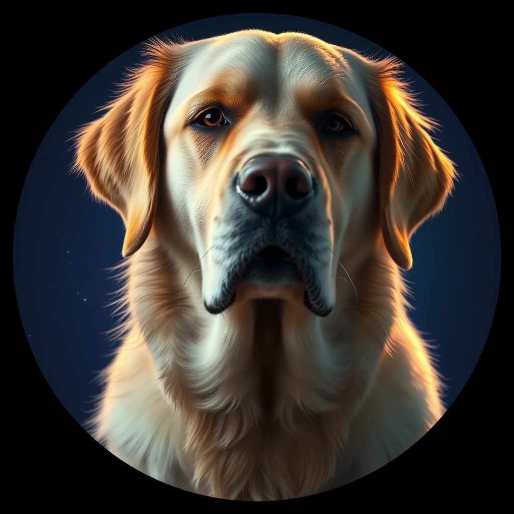 Cosmic medallion portrait of GRLS_grlsLKJCPSS, a Golden Retriever
