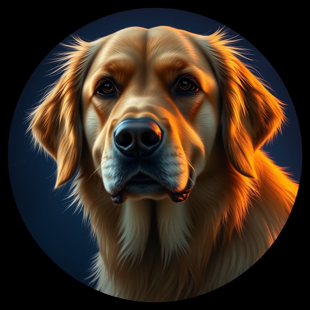 Cosmic medallion portrait of GRLS_grlsLMEPJC99, a Golden Retriever
