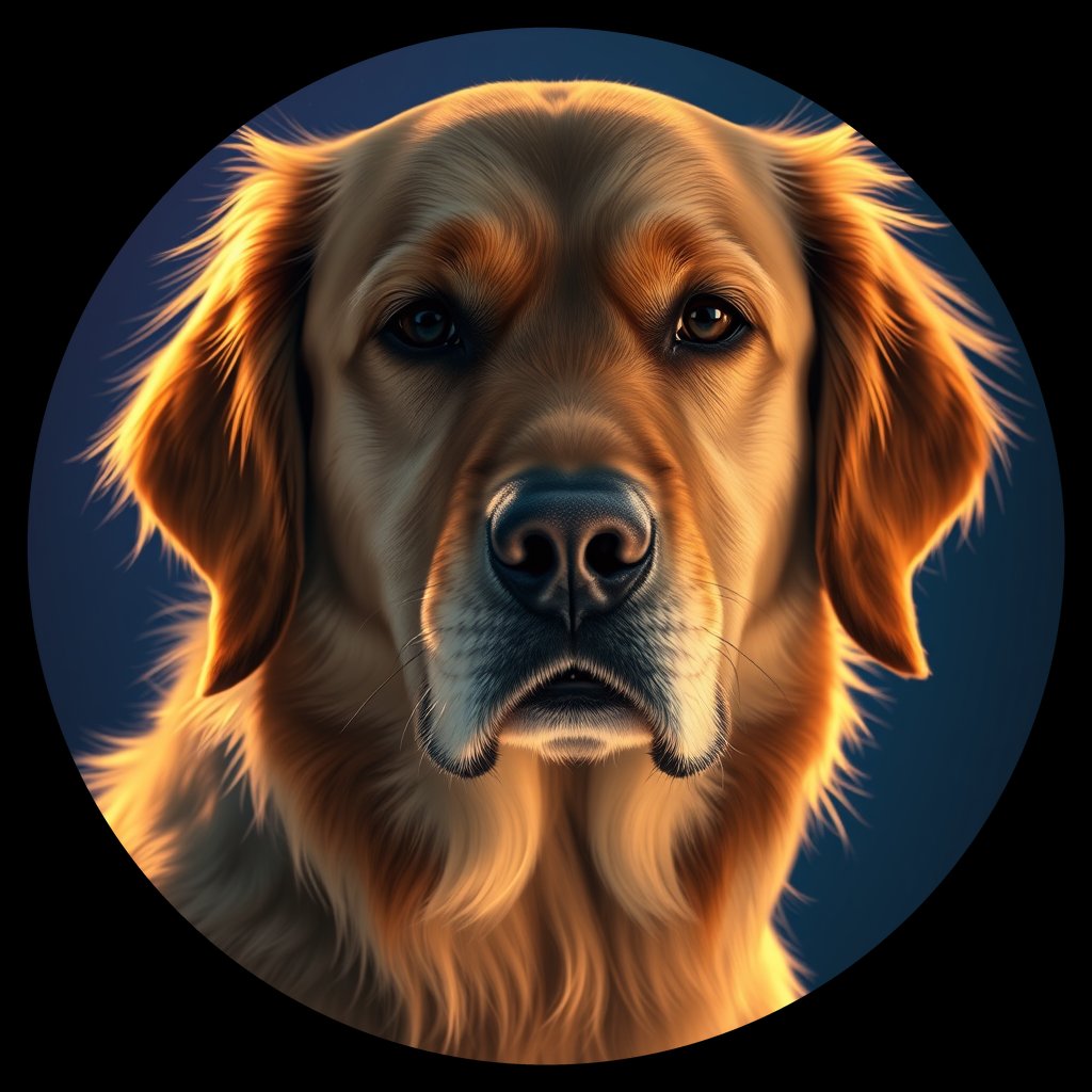 Cosmic medallion portrait of GRLS_grlsLMEV166, a Golden Retriever