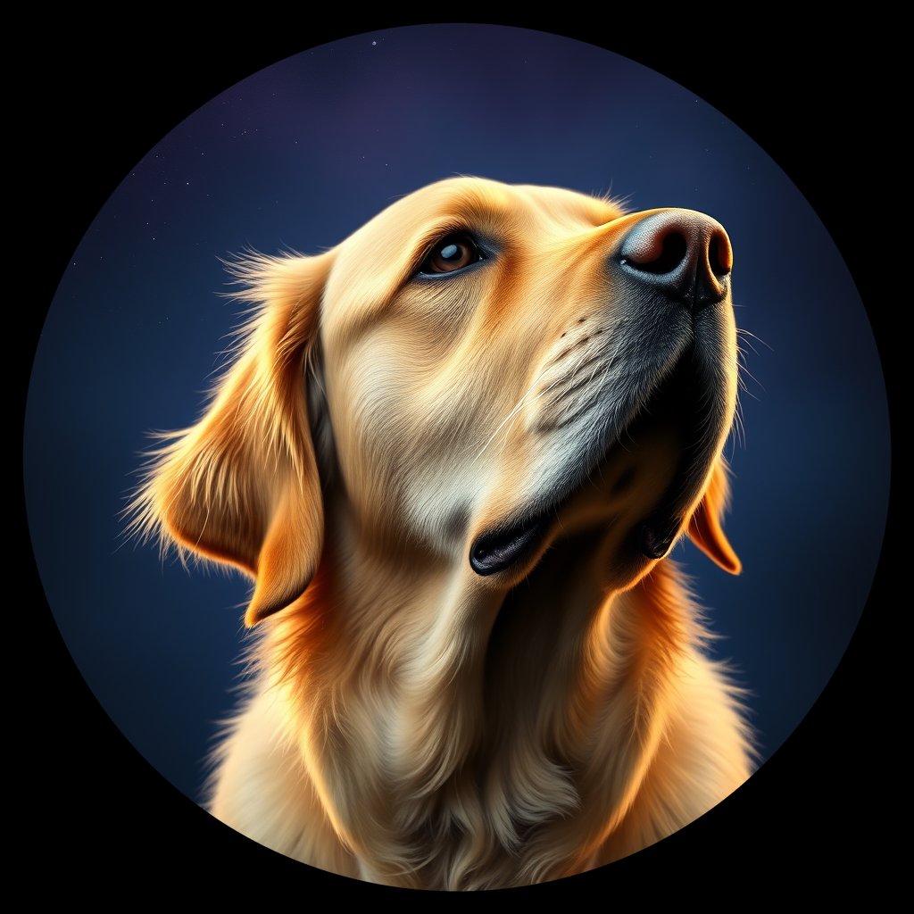 Cosmic medallion portrait of GRLS_grlsLMT31QII, a Golden Retriever