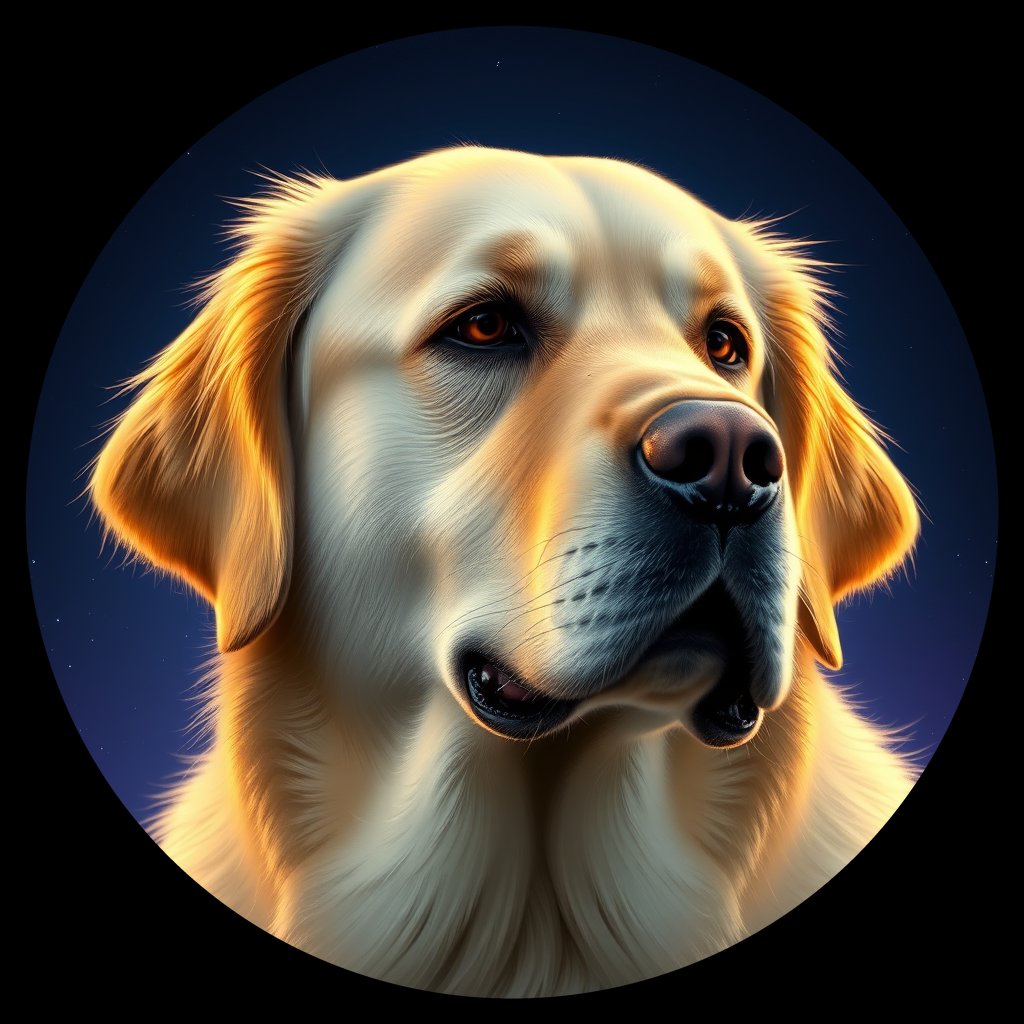 Cosmic medallion portrait of GRLS_grlsLOD261WW, a Golden Retriever