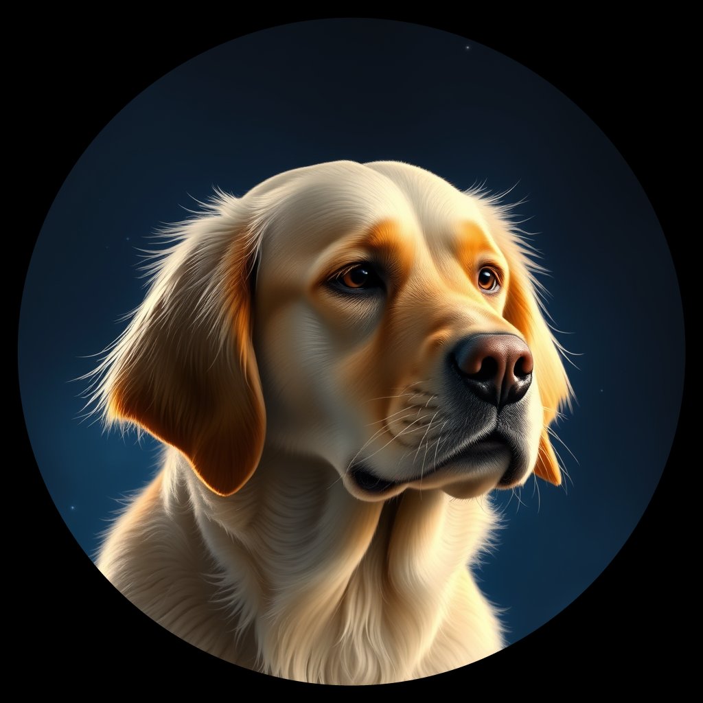 Cosmic medallion portrait of GRLS_grlsLP1FORDD, a Golden Retriever
