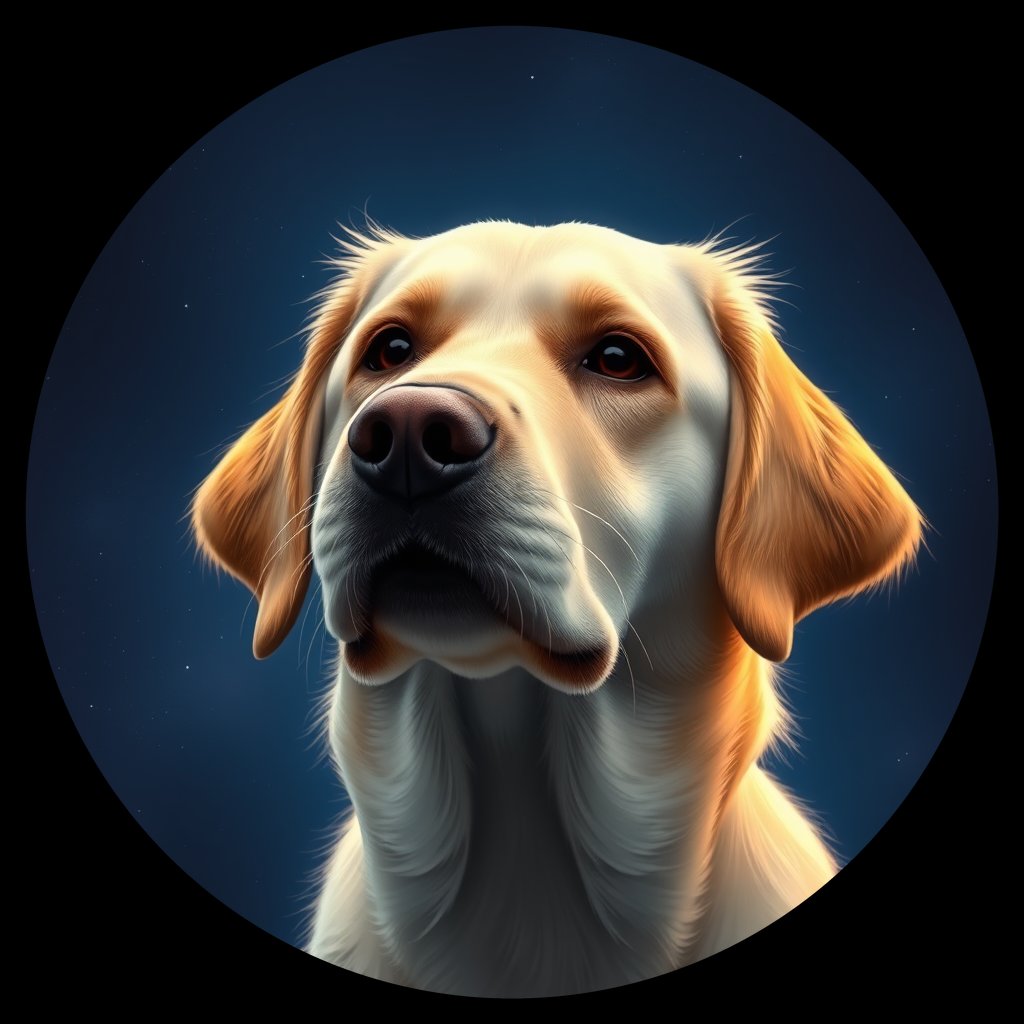 Cosmic medallion portrait of GRLS_grlsLPHY9WW, a Golden Retriever