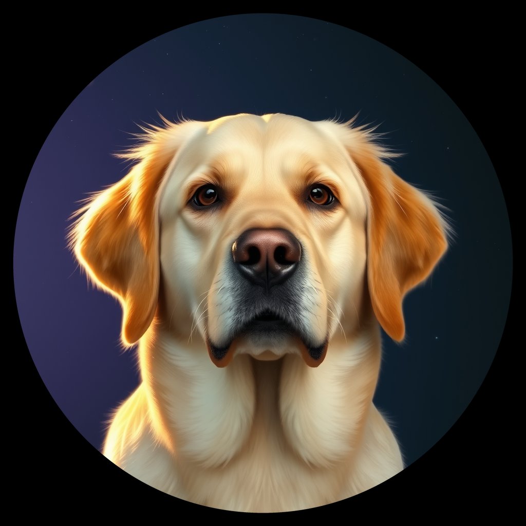 Cosmic medallion portrait of GRLS_grlsLQK0BOJJ, a Golden Retriever