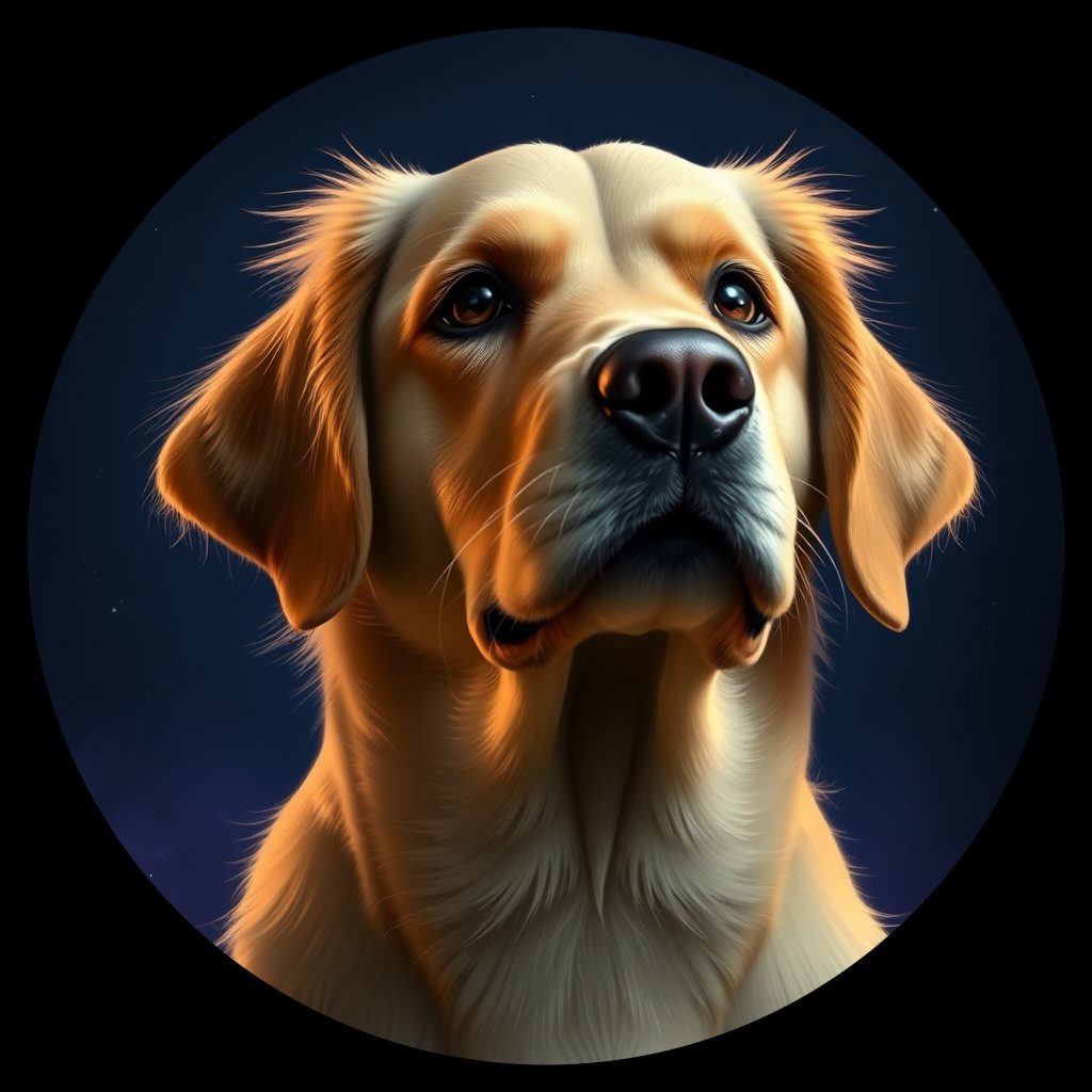 Cosmic medallion portrait of GRLS_grlsLSYOPJRR, a Golden Retriever