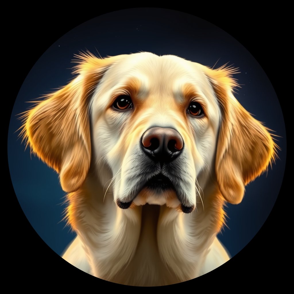 Cosmic medallion portrait of GRLS_grlsLT1SZEDD, a Golden Retriever