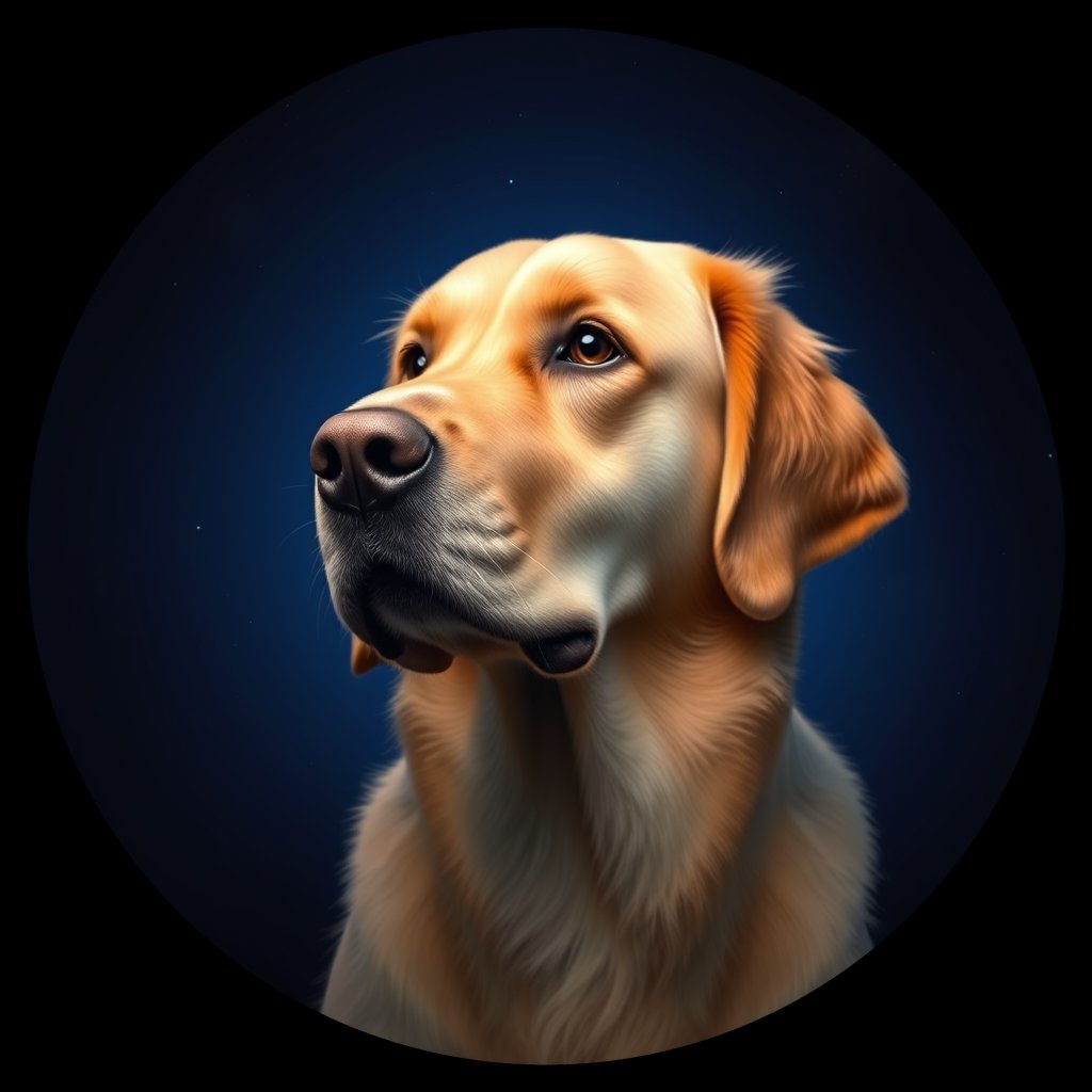 Cosmic medallion portrait of GRLS_grlsLTT9QPPP, a Golden Retriever