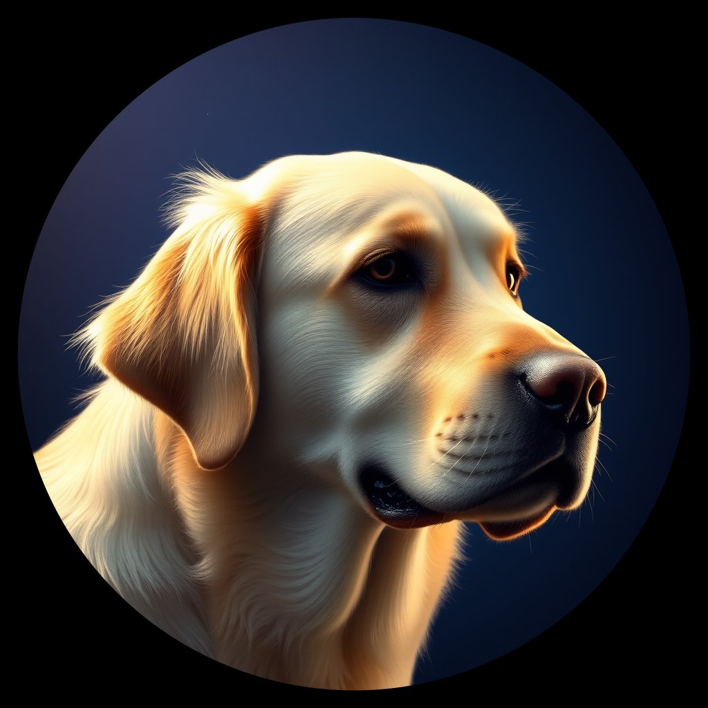 Cosmic medallion portrait of GRLS_grlsLUSXUFJJ, a Golden Retriever