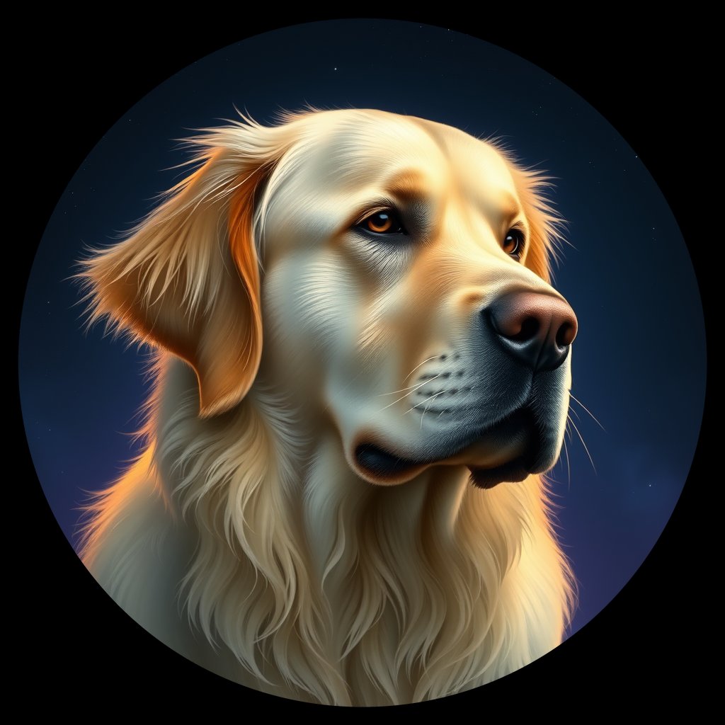 Cosmic medallion portrait of GRLS_grlsLV9OWVAA, a Golden Retriever