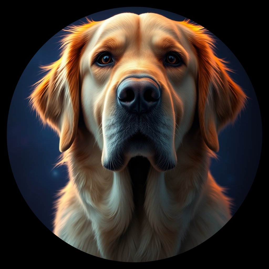 Cosmic medallion portrait of GRLS_grlsLVQJRFVV, a Golden Retriever