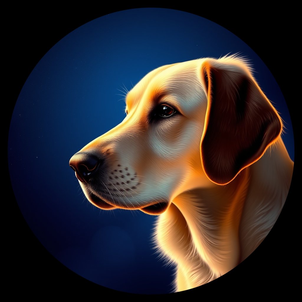 Cosmic medallion portrait of GRLS_grlsLWV4E5QQ, a Golden Retriever