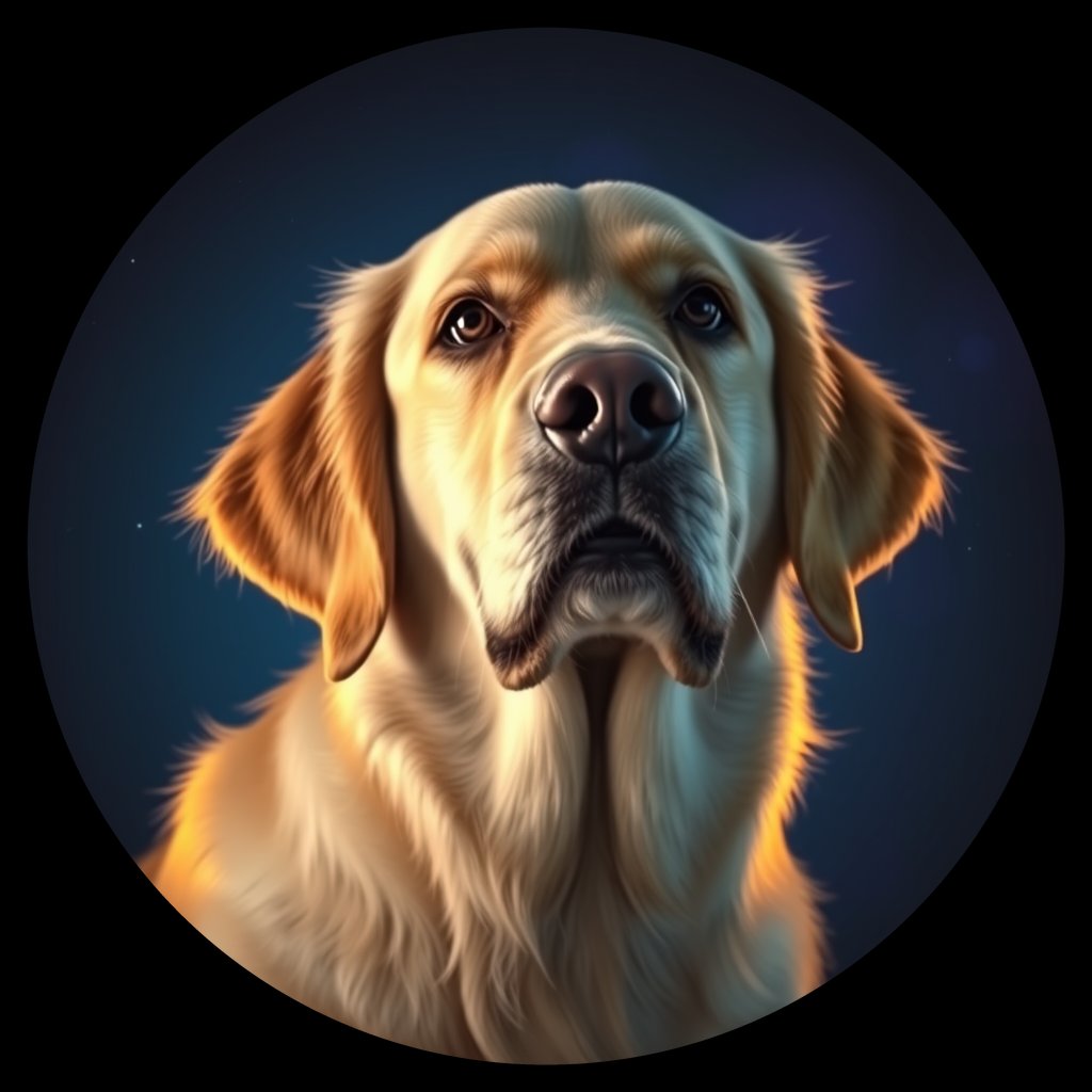 Cosmic medallion portrait of GRLS_grlsLXIGOT44, a Golden Retriever