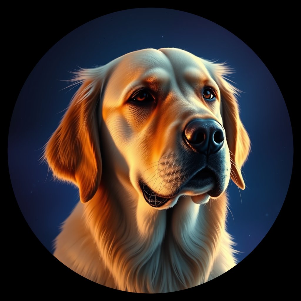 Cosmic medallion portrait of GRLS_grlsLXV06P11, a Golden Retriever