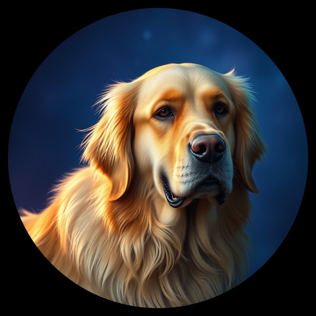 Cosmic medallion portrait of GRLS_grlsLZCMH0KK, a Golden Retriever