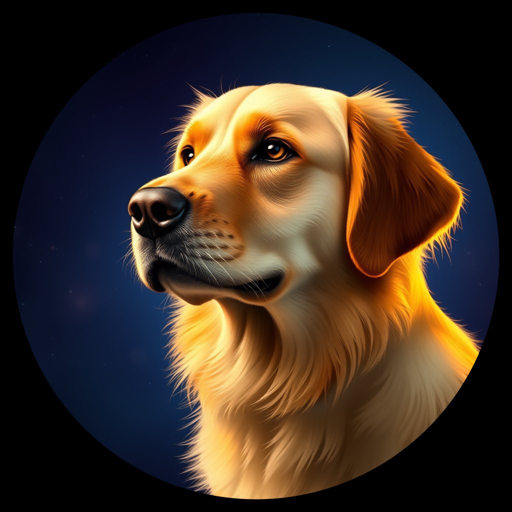 Cosmic medallion portrait of GRLS_grlsLZHJ6B33, a Golden Retriever
