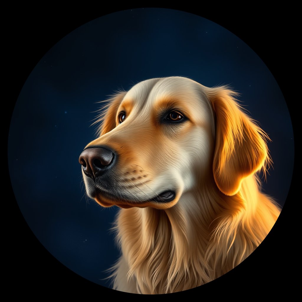 Cosmic medallion portrait of GRLS_grlsM0N38MNN, a Golden Retriever