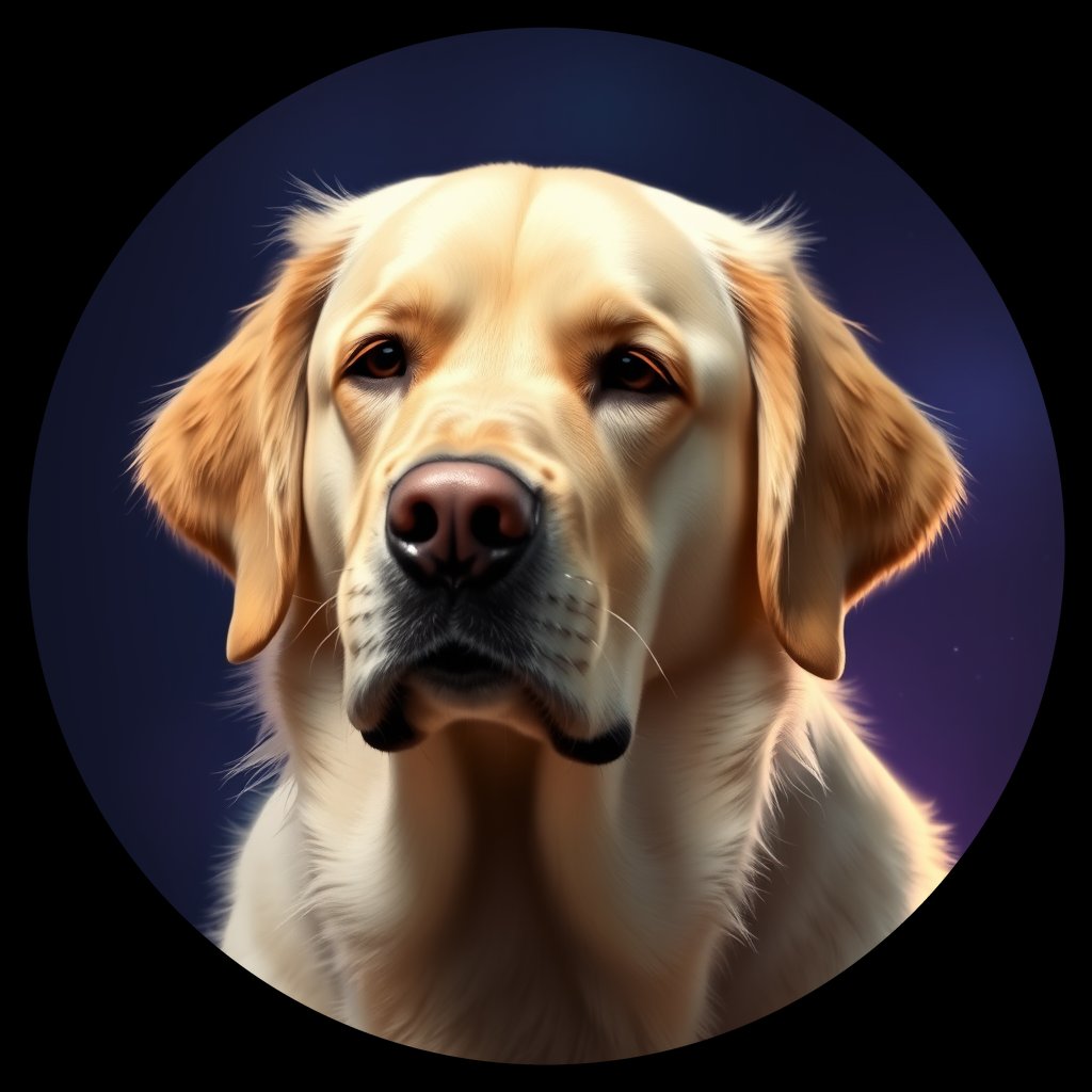 Cosmic medallion portrait of GRLS_grlsM1IE4PUU, a Golden Retriever