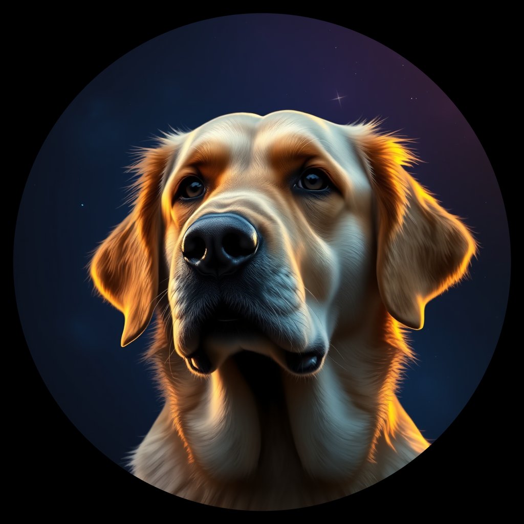 Cosmic medallion portrait of GRLS_grlsM1PFTO77, a Golden Retriever