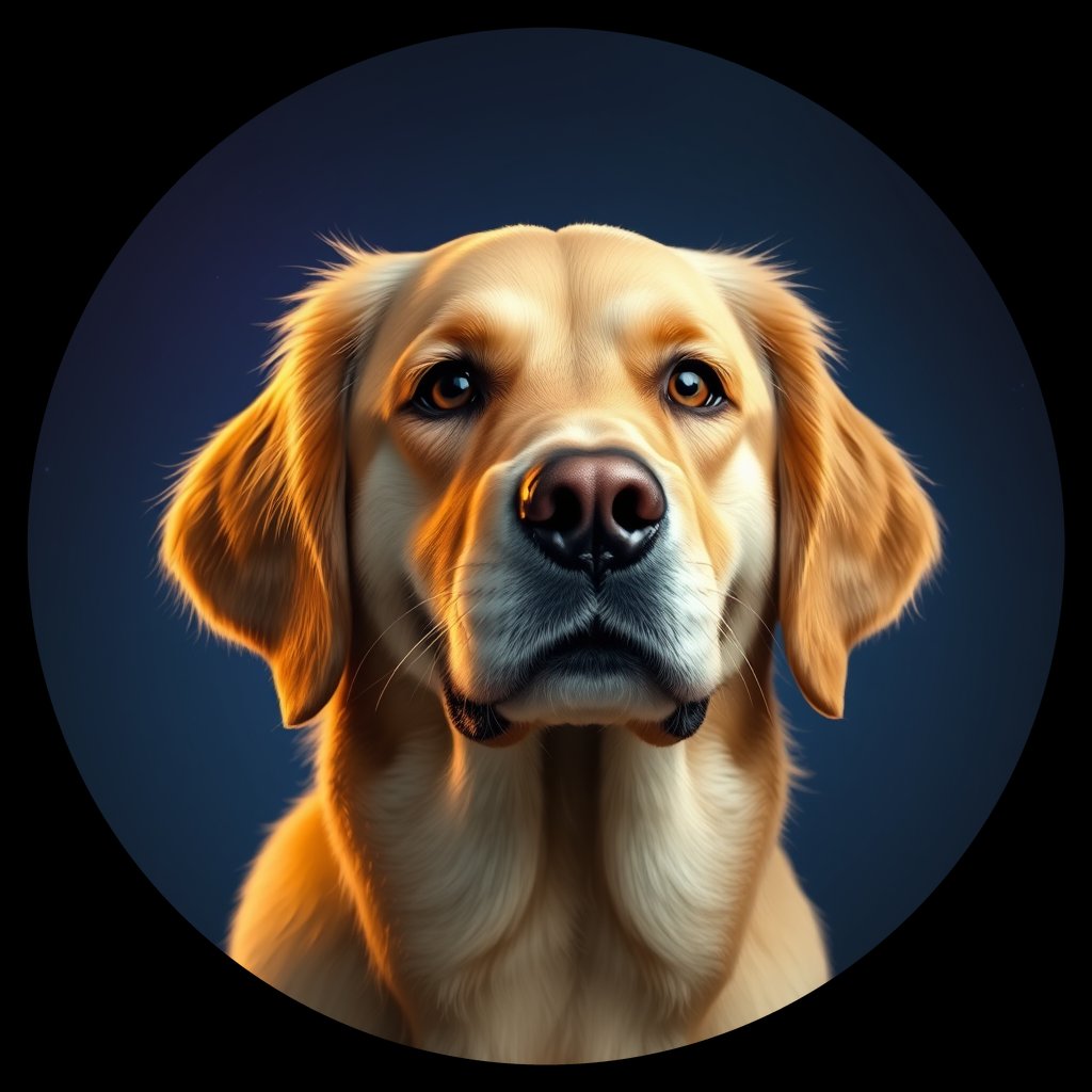 Cosmic medallion portrait of GRLS_grlsM2CKJCVV, a Golden Retriever