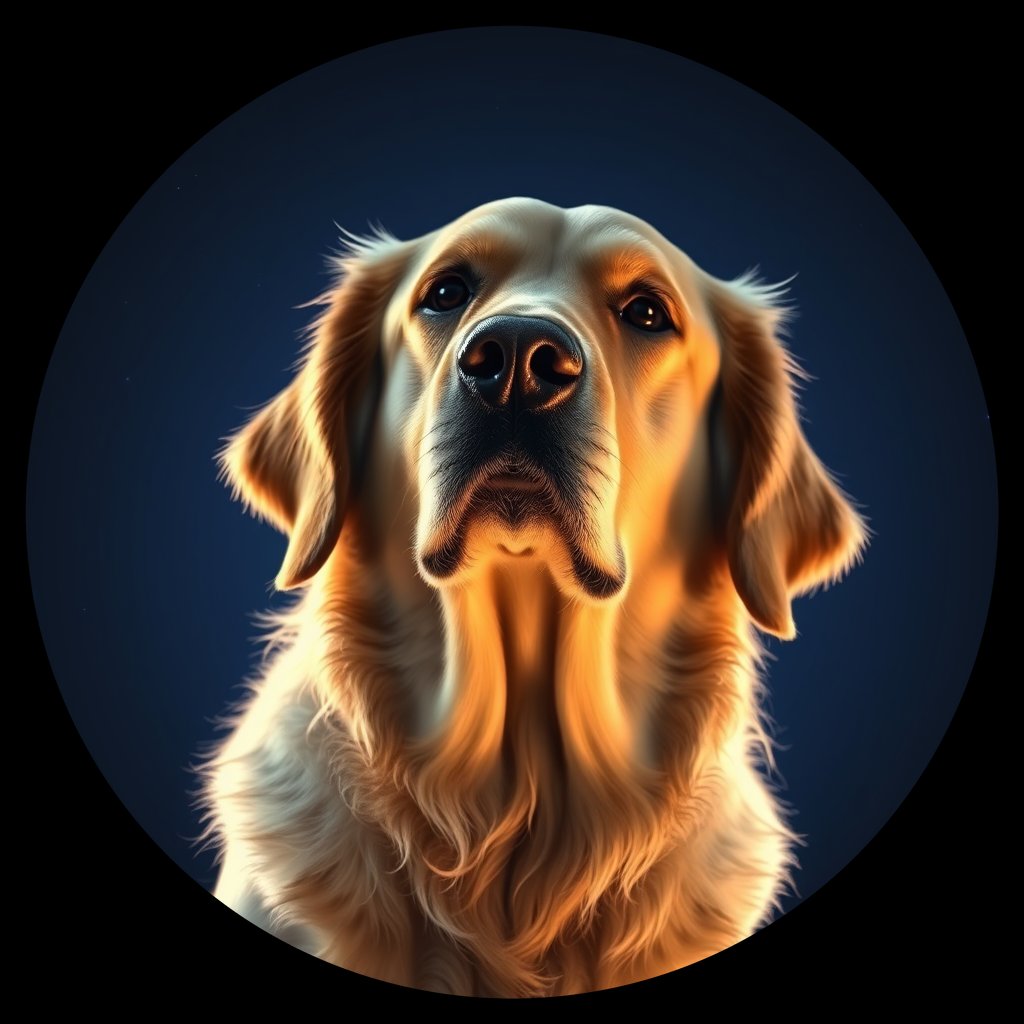 Cosmic medallion portrait of GRLS_grlsM48OPWGG, a Golden Retriever