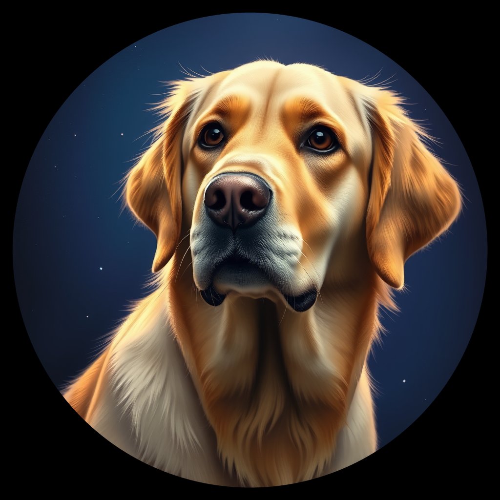 Cosmic medallion portrait of GRLS_grlsM4XBMROO, a Golden Retriever