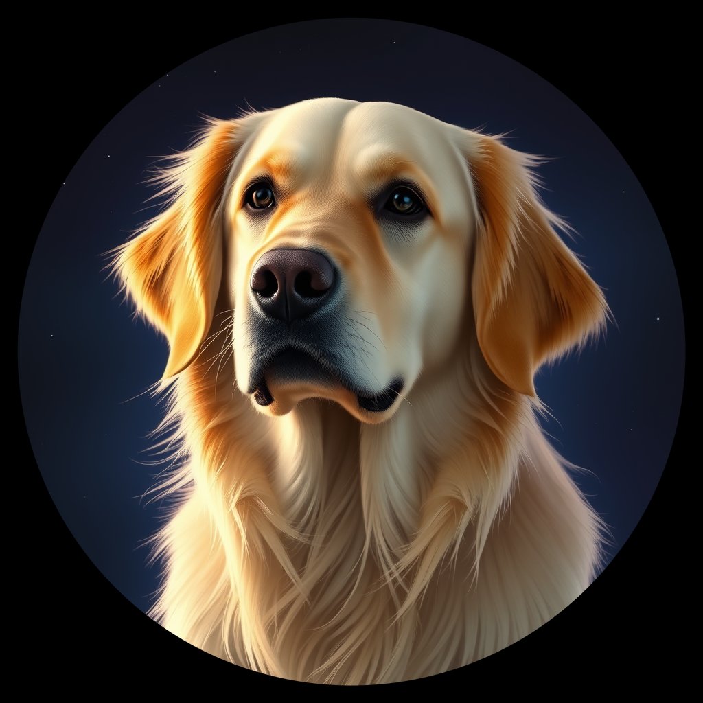 Cosmic medallion portrait of GRLS_grlsM5PCGBQQ, a Golden Retriever