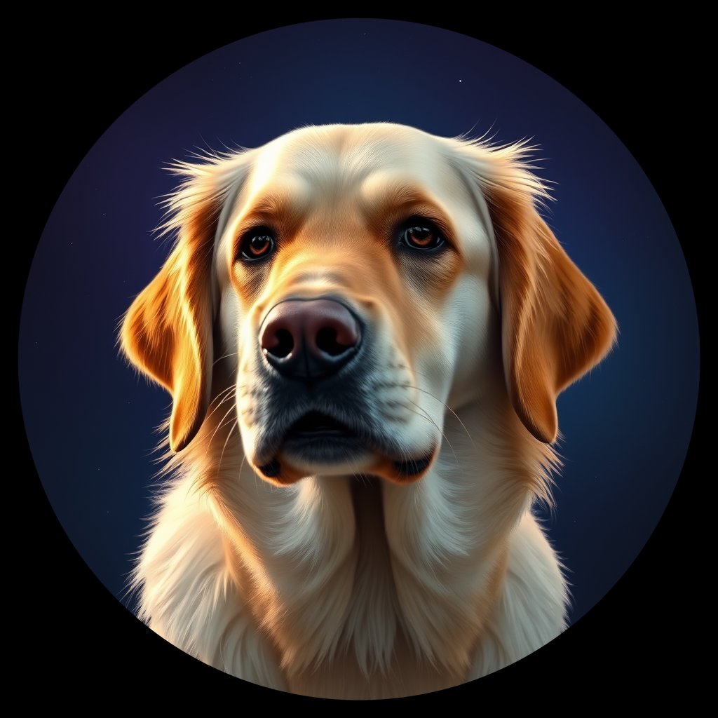 Cosmic medallion portrait of GRLS_grlsM5R5TQNN, a Golden Retriever