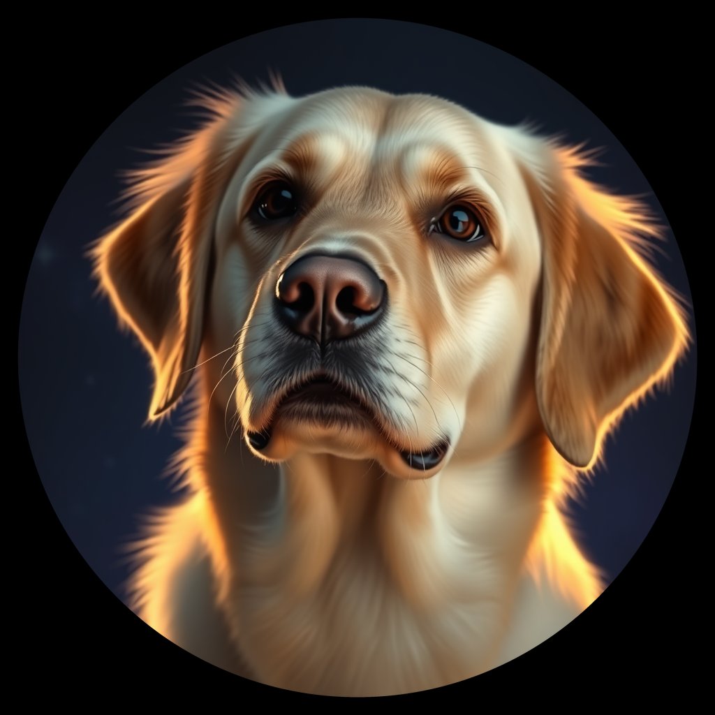 Cosmic medallion portrait of GRLS_grlsM68CN7UU, a Golden Retriever