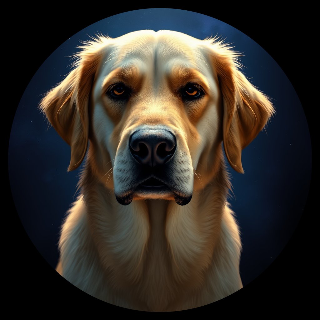 Cosmic medallion portrait of GRLS_grlsM6DVEOJJ, a Golden Retriever