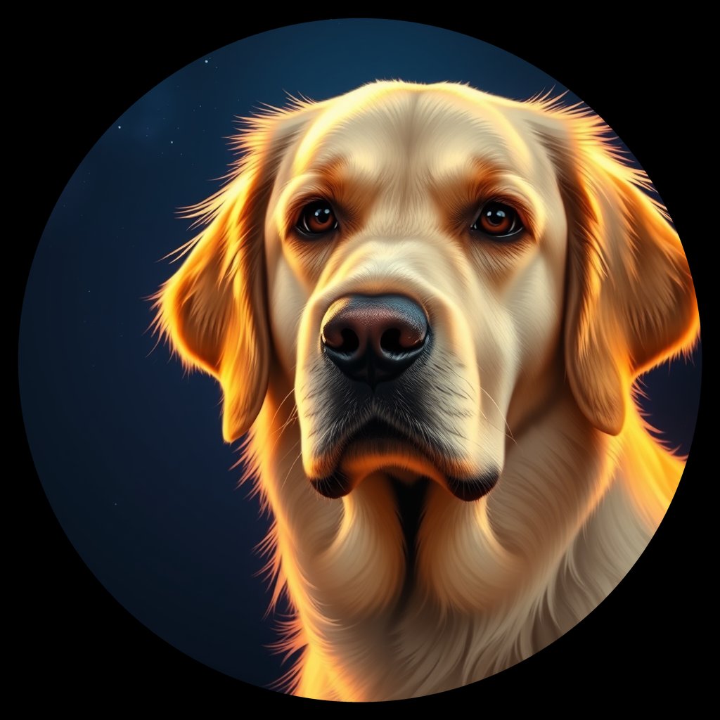 Cosmic medallion portrait of GRLS_grlsM77ODPWW, a Golden Retriever