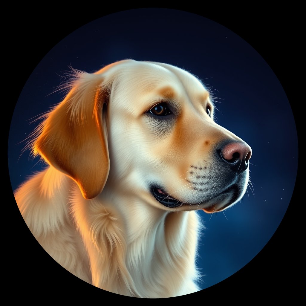 Cosmic medallion portrait of GRLS_grlsM80CY500, a Golden Retriever