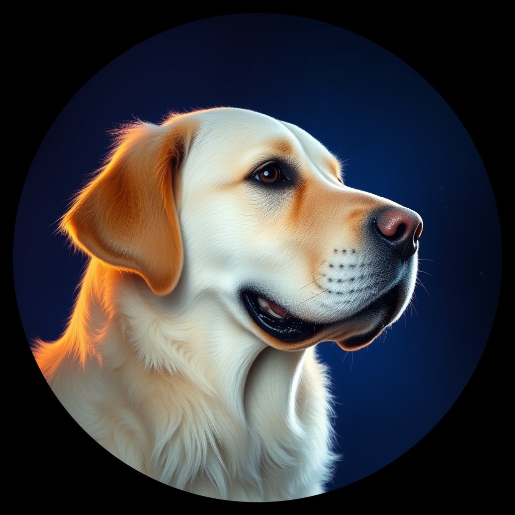 Cosmic medallion portrait of GRLS_grlsM866LITT, a Golden Retriever