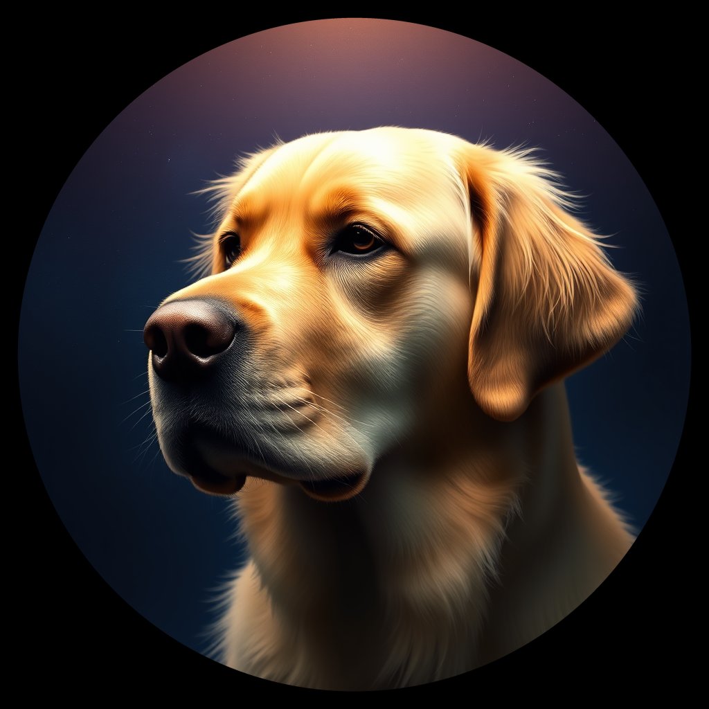 Cosmic medallion portrait of GRLS_grlsM8FULL66, a Golden Retriever