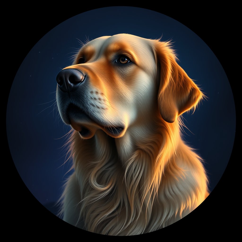 Cosmic medallion portrait of GRLS_grlsM8LPFMNN, a Golden Retriever